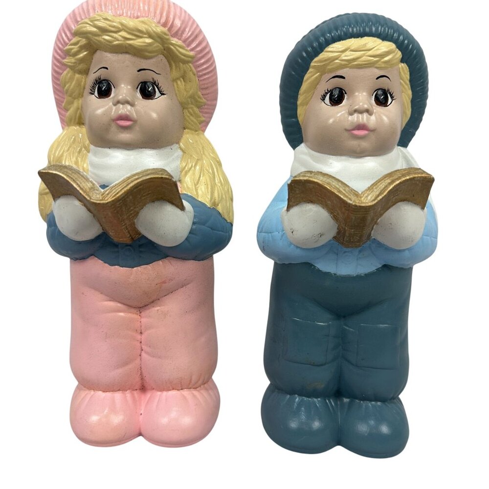 Vintage 1991 Venti Ceramic Christmas Caroler Figurines Girl & Boy Pastel Colors